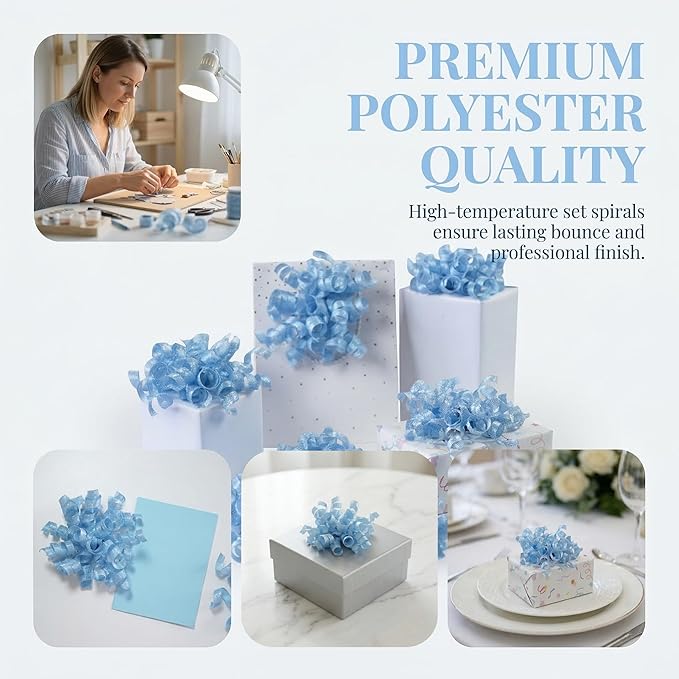 self-Adhesive Curly Ribbon for Gift Wrapping - Elegant Bows for Gift Wrapping, Presents, Paper Bag, Baby Shower Favors, Wrapping Accessories, Wedding Decor (Blue)