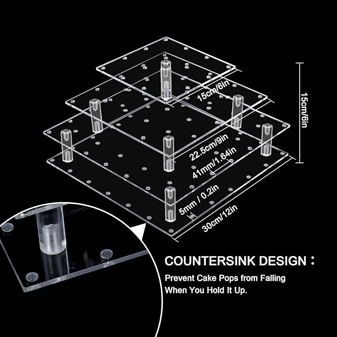 YestBuy Cake Pop Display Stand For Drying, 56 Hole Cake Pop Holder , 3 Tiered Lollipop Holder For Party Candy Bar Dessert Table
