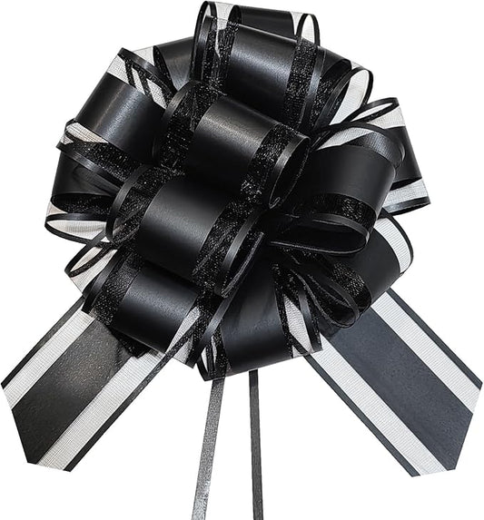 6 PCS Large Pull Bows, Black Bows for Gift Wrapping, 6 Inch Gift Bows, Gift Wrap Bows for Wrapping Boxes, Flower Baskets Decorations, Christmas, Wedding, Presents
