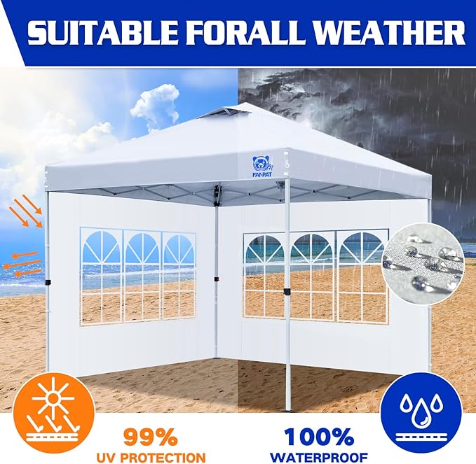 Fanpat Church Window 10x10ft Canopy Sidewalls for Pop Up Canopy, Waterproof UV Protection Fabric, Suitable for Outdoor Party, Picnics & Camping, White(2pcs Sidewalls Only, NOT Included Frame and Top)