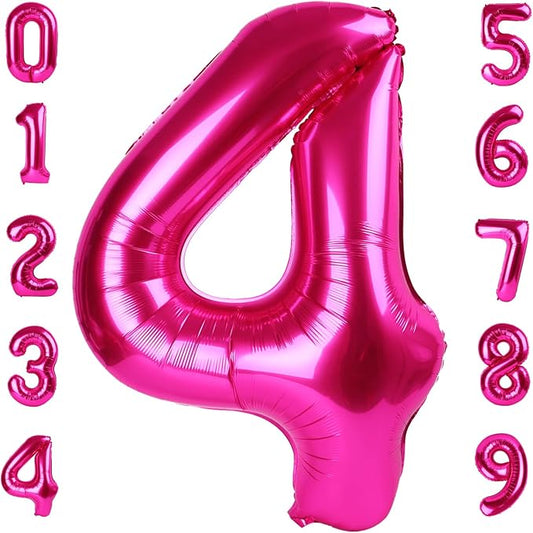 40 Inch Large Numbers Balloon, 4 Hot Pink Ballon for 4th 14 40 44 Birthday Party, Balloon 4 Number for Graduations Wedding Supplies