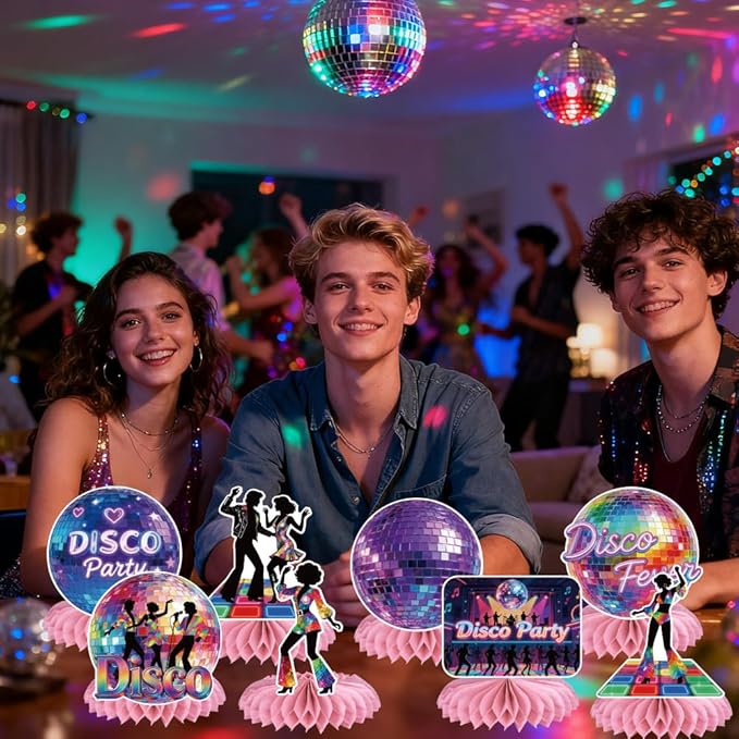 ANATTASOUL 12PCS Table Honeycomb Centerpieces Vintage Disco Birthday Party Decorations for Table, 7.48"*6.2" Honeycomb Decorations for Wedding, Christmas, Anniversary, Home Decor