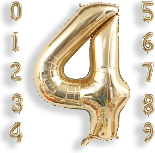 AULE 40 Inch Large 4 Balloon Numbers Light Gold, Big Foil Number Balloons, Giant Helium Happy Birthday Party Decorations for Man and Women, Huge Mylar Anniversary Party Supplies