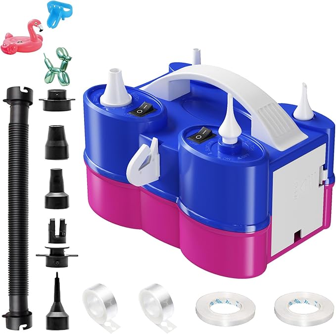 Togvu Electric Balloon Pump, 3-in-1 Portable Air Pump for Inflatables and Balloons, Dual Nozzle Balloon Blower Machine for Latex 260q Foil Balloons 110V Inflator Deflator for Pool Floats Air Mattress