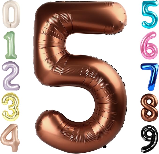 Balloon Numbers 40 Inch 5 Ballon for 5th Birthday Decorations, 15 25 35 50 Big Coffee Brown Number Balloons for Wedding Photo Shoot Party Decor