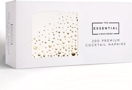 Stylish Gold Cocktail Napkins, 100 3Ply White and Gold Napkins, Disposable Party Napkins, 5x5 Inch Wedding Cocktail Napkins, Paper Cocktail Napkins, Bridal Shower Napkins, or Beverage Napkins