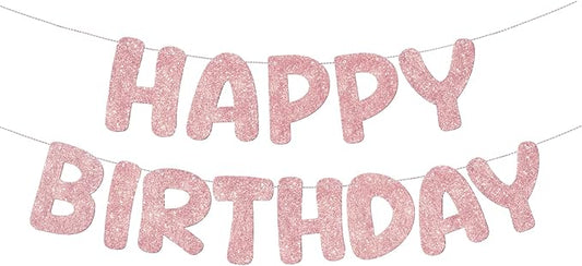 Fulmoon Glitter Pre Strung Happy Birthday Banner No DIY Party Decorations Happy Birthday Sign Decor for Men Women Boy Girls Backdrop(Rose Gold)