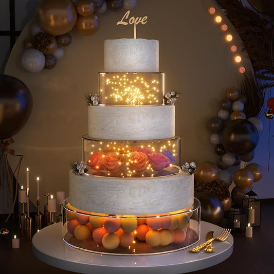 NPPLUS 3PCS Clear Acrylic Cake Stand, Fillable Cake Box Riser Cake Tier, Round Cake Display Box with Lid, Decorative Centerpiece Box for Wedding Birthday Party (12" Dx4 H,8" Dx4 H,4" Dx4 H