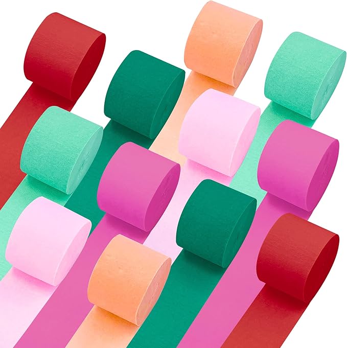 Crepe Paper Streamers, 12 Rolls Party Streamers, 6 Colors 984 Ft Streamers Party Decorations for Birthday, Wedding, Baby Shower, Holiday, DIY Crafts, Backdrop
