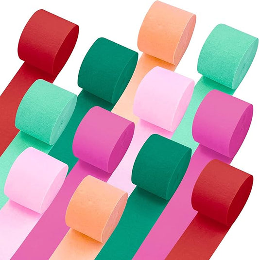 Crepe Paper Streamers, 12 Rolls Party Streamers, 6 Colors 984 Ft Streamers Party Decorations for Birthday, Wedding, Baby Shower, Holiday, DIY Crafts, Backdrop