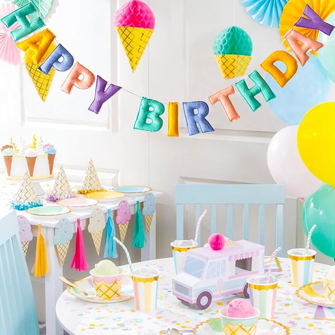 Pre-Strung Happy Birthday Banner - Felt Ball Garland, Rainbow Party Decorations, HAPPY BIRTHDAY Garland, Personalized Birthday Sign for Birthday Decor, Party Decor, Photo Prop (Macaron Colors)