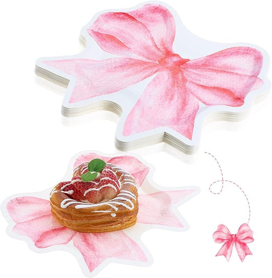 meekoo 24 Pcs Pink Bow Party Paper Plates Disposable Coquette Bowknot Shape Plates Cute Bow Theme Party Decorations for Dinner Dessert Picnic Birthday Wedding Baby Shower Bachelorette Supplies