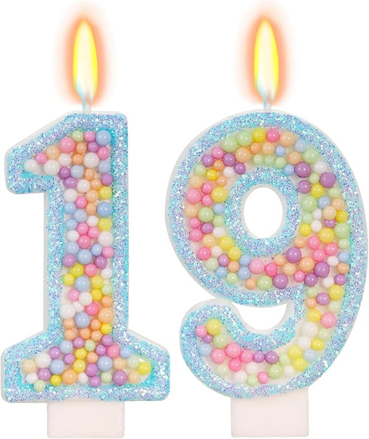 Blue Birthday Candles - Number 19 Candle, Colorful Macaron Candles, 19 Birthday Decorations for Girls Boys, Cake Decorations, Theme Party Supplies (Blue)