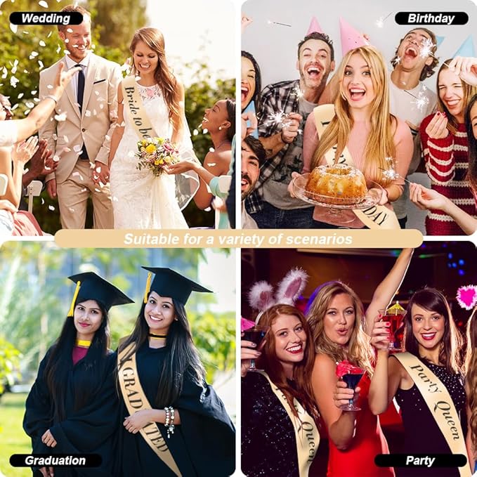 12pcs Sash Set - Champagne, Bride, Mom, Prom, Girl Scout, Senior, Miss, President, Pirate - Party Favors & Decorations
