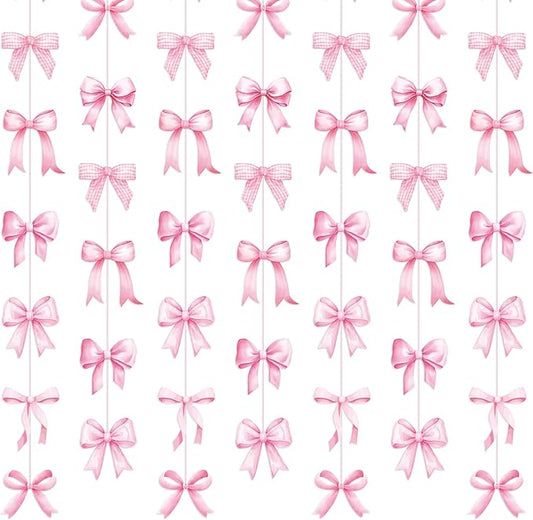 Daifunli 8 PCS Bow Decorations Bow Hanging Banners Garland Banners Paper Cutouts Ribbon Streamers for Birthday Bridal Engagement Bachelorette Wedding Party Decor(Pink)