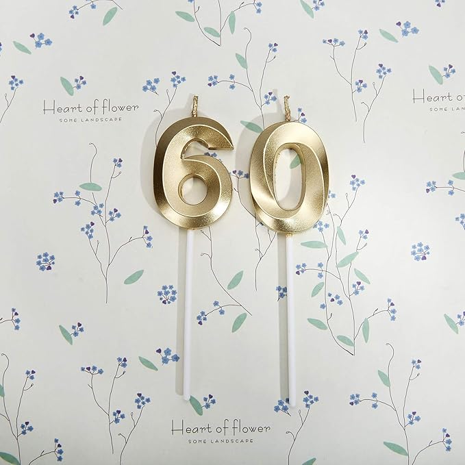 60th Birthday Candles,Gold Number 60 Cake Topper for Birthday Decorations Party Decoration