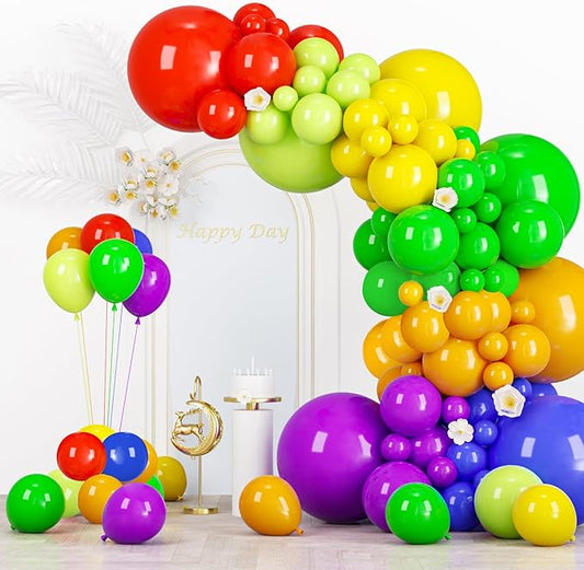 Voircoloria 134pcs Rainbow Balloon Arch Kit Different Sizes 18" 12" 10" 5" Assorted Color Latex Balloon Garland Arch Kit for Birthday Baby Shower Graduation Wedding Gender Reveal Party Decorations