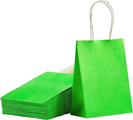SUNCOLOR Small Green Paper Gift Bags with Handles, 25-Pack,6" Mini bags for Jewelry, Candies, Gadgets, Party Favors