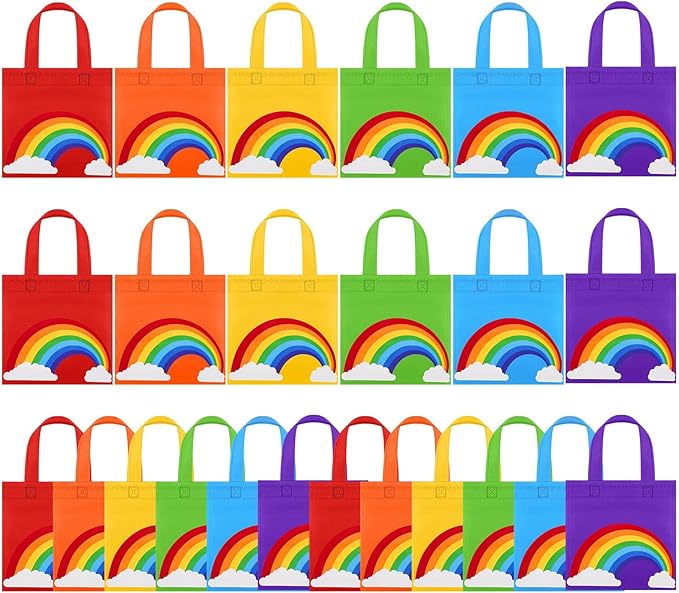 Aneco 24 Pieces Candy Non-Woven Bags Rainbow Party Favor Bags 8×8 Inch Trolls Goodie Bags 6 Colors Party Favor Gift Bags for Birthday Wedding