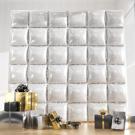 36pcs Pearl White Square Foil Balloons Backdrop Kit - 9.5ft White Elegant Balloon Wall/Tunnel for Birthday, Wedding, Baby Shower, 2026 Graduation Photo Booth (Straws & Ribbon Included)