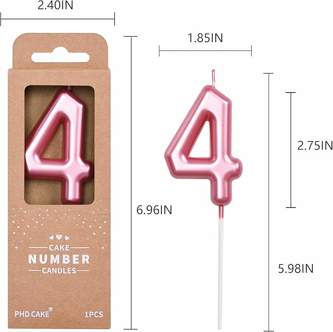 Classical Pink 4 Number Candle by PHD CAKE