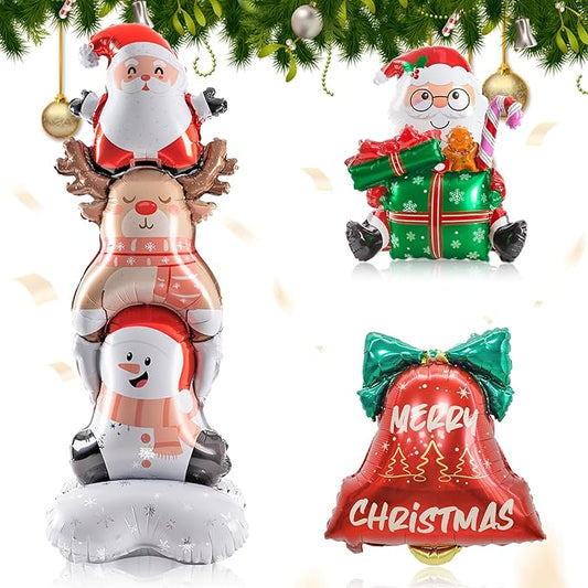 Christmas Foil Balloons Set Santa Claus Reindeer Snowman Standing Balloon Merry Christmas Jingle Bell Inflatable Decoration for Home Office Xmas New Year Themed Party Supplies