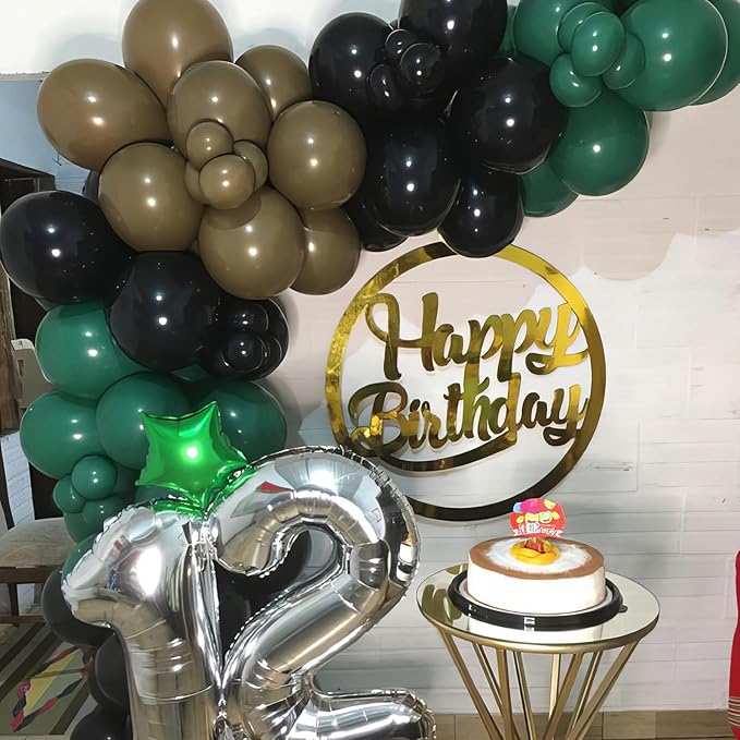 Green and Brown Balloons, Dark Emerald Green Balloon Camouflage Green Black Brown Balloons, Metallic Green Gold Balloon for Camping Game Jungle Theme Camo Birthday Baby Shower Army Party Decorations