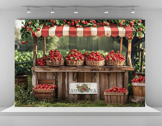 Kate 10x6.5ft Red Strawberry Backdrops for Photography Summer Fruit Shop Background Pick Your Own Strawberry Backgrounds Baby Birthday Party Banner Studio Backdrop