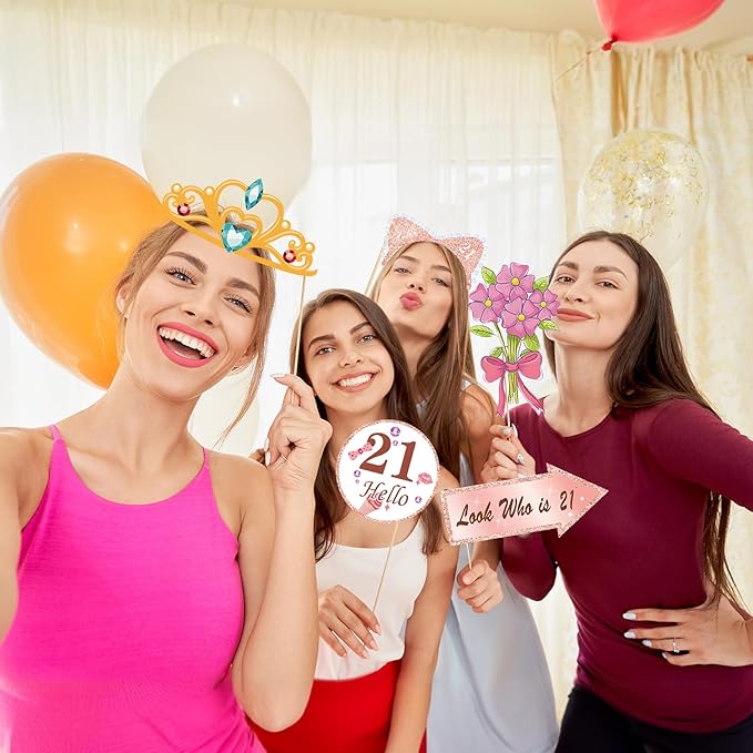 Birthday Decorations, Tumwisk 33PCS 30th Birthday Decorations for Girls, Rose Gold Happy 30th Photo Booth Props Glitter Girl Party Selfie Props(30th)