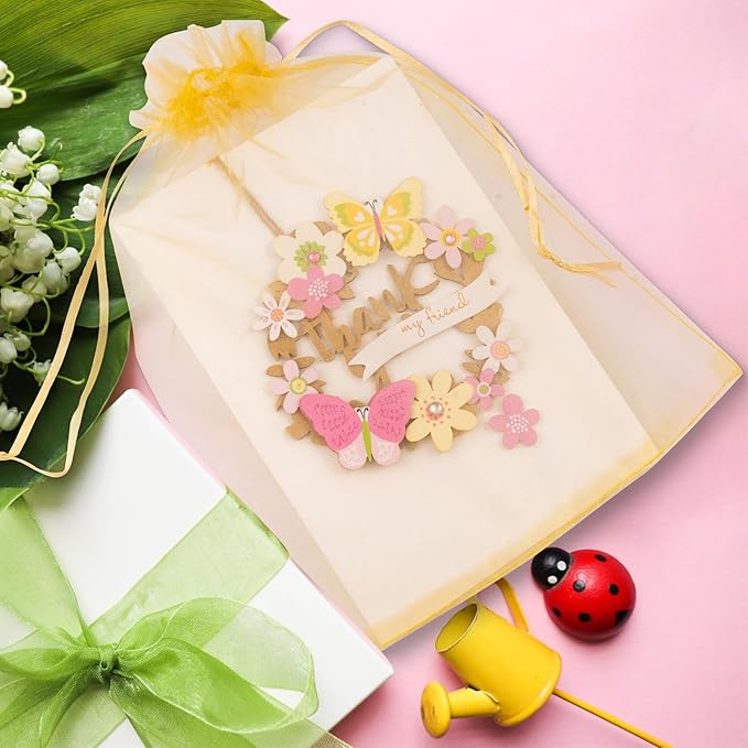 ANZNKU 100 Pack Large Organza Bags 6x9 Inch Mesh Gift Bags Drawstring Easter Candy Bag Packaing Bag(Gold)