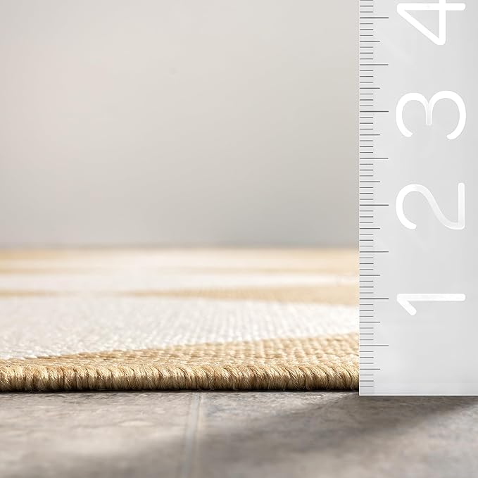 Nuloom Outdoor Performance Collection Sabina Tan/Ivory, 4' x 6', Soft, High Traffic, Stain Resistant, Easy Clean, Durable Area Rug for Indoor/Outdoor Patio, Deck, Porch, Garden, Courtyard