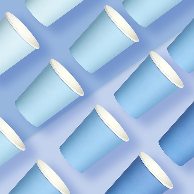 100 Pcs Dusty Blue Paper Cups 8oz Gradient Blue Disposable Paper Cup Coffee Water Juice Tea Paper Cups for Birthday Baby Shower Party Supplies,4 Colors