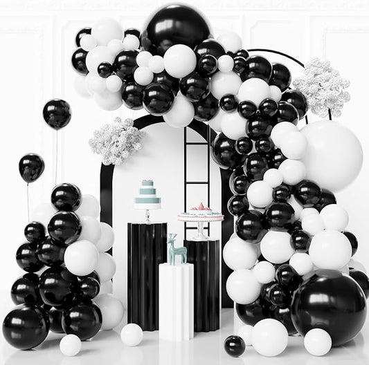 Black and White Balloons Arch Kit,130pcs White Latex Balloon Garland,Different Size Black Latex Balloons for Baby Shower Birthday Wedding Graduation Party Decorations Supplies