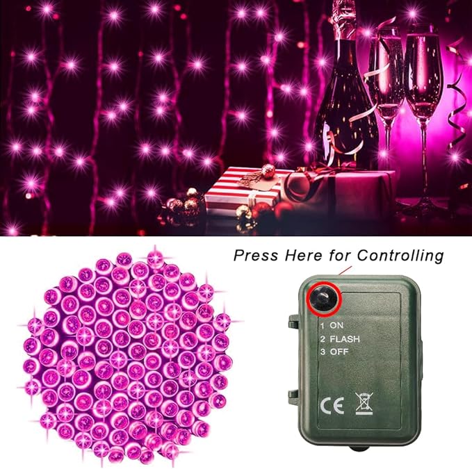 Pooqla Pink String Lights Battery Powered, 4 Pack Total 66.6 FT 200 LED Valentines Day String Lights Indoor Outdoor Decoration, Twinkle Fairy Light for Valentine's Day Decorations