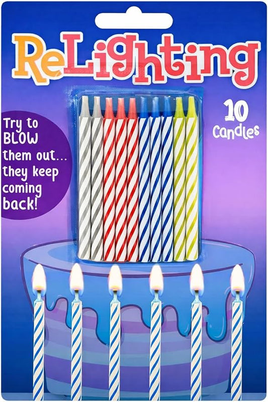 Magic Trick Birthday Candles | Blow Out Surprise Party Candles | Funny Celebration Gag | Multicolor | 10 Count