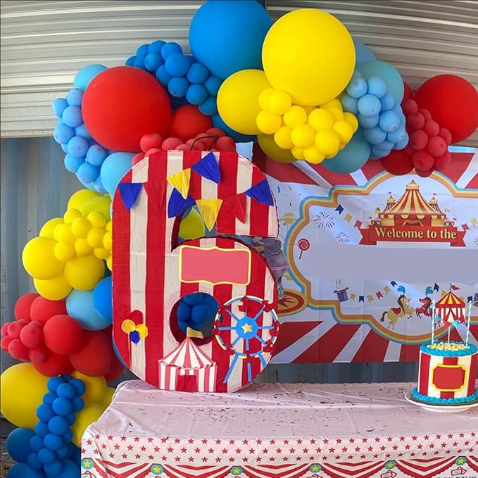Red Blue Yellow Balloons, 60pcs 12 Inches Blue Royal Blue Red Yellow Balloons with 1 Ribbon for Birthday Baby Shower Carnival Themed Party Decorations