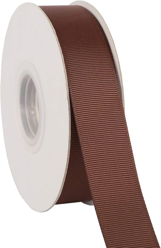Ribbonitlux 1" Wide Solid Grosgrain Ribbon 25 Yards (850-Brown）, Set for Gift Wrapping, Party Decor, Sewing Applications, Wedding and Craft