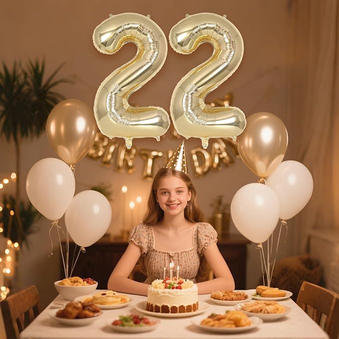 Champagne Gold Large Number 22 Balloon, 40 Inch Light Gold Foil Helium Number Balloons, Giant Mylar Number 22 Balloons for 22 Years Old Birthday Party Anniversary Decorations (Champagne Gold 22)