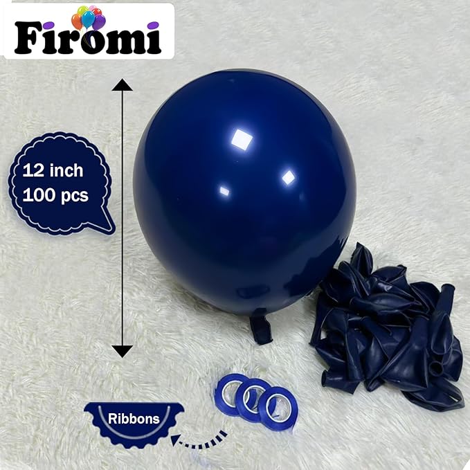 Firomi Navy Blue Balloons 12-inch 100 Pack Big Round Helium Dark Blue Thicken Latex Balloon for Wedding Birthday Graduation Party Backdrop Decorations (with 3 Ribbons)