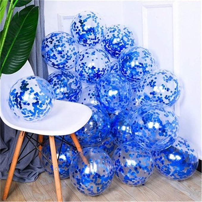 KIRIKOU Pack of 24 Pieces Confetti Balloons 12 Inch Latex Party Balloons for Party Decorations, Wedding, Engagement, Bridal, Birthday and Shower (Blue)