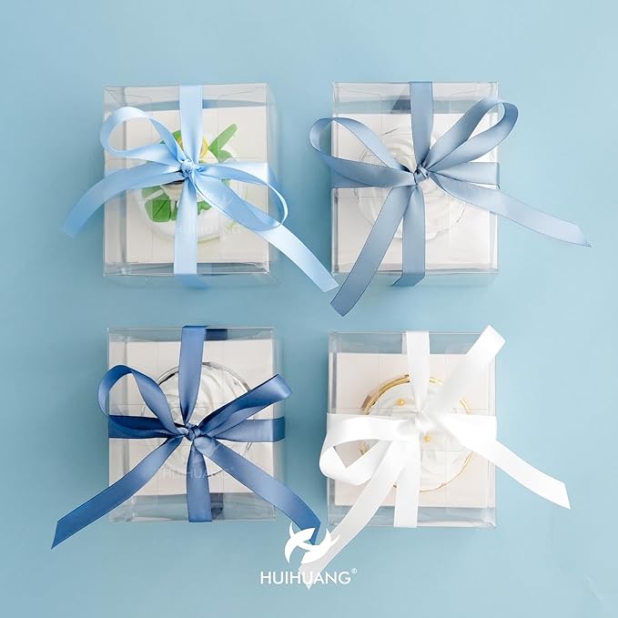 HUIHUANG Dusty Blue Satin Ribbon 1/2 inch x 4 Rolls Light Blue/Smoke Blue/White/Dusty Blue Ribbon for Gift Wrapping DIY Crafts Hair Decor Flower Bouquets Wedding Decor- Total 40 Yards