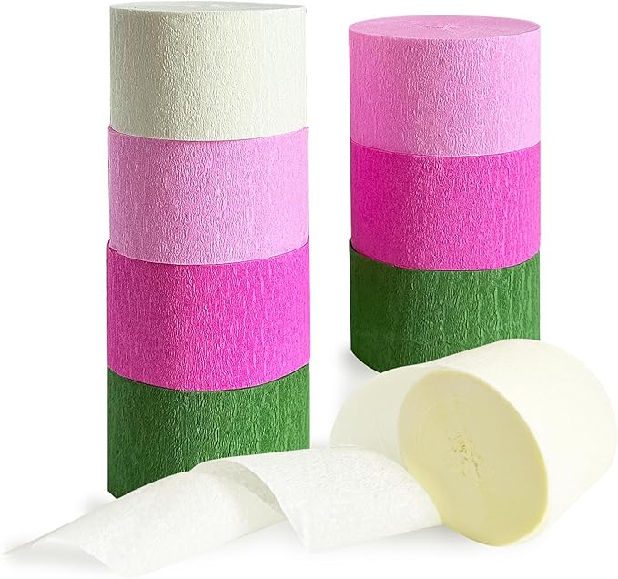 Pink and Green Crepe Paper Streamers 8 Rolls 656ft Party Streamers for Hawaiian, Flamingo, Witch Theme Party, Birthday and Wedding Decorations