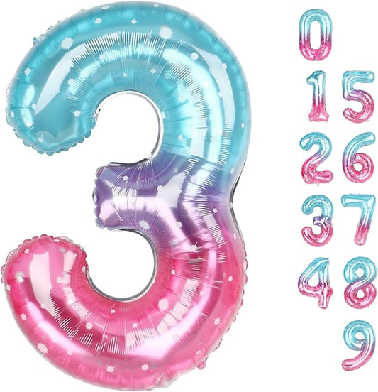 Numbers Balloon 3, 40 Inch Large Pink Purple Blue Balloon for Three Year Old Birthday Decor, 3 13 30 31 Birthday Party Decorations for Wedding Supplies