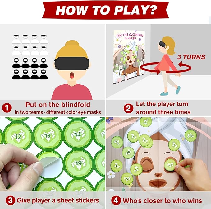 PARTYLOUD Pin The Cucumbers on The Girl, Spa Pajama Party Games, Kids Spa Birthday Party Sleepover Essentials for Girls Party Games 30 Guests