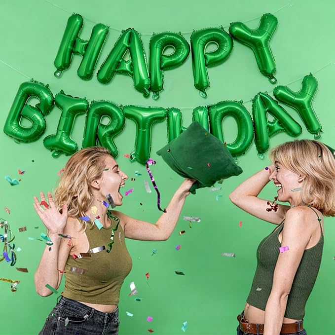 Happy Birthday Balloon Banner Set -16 Inch Foil Letters Balloons, Reusable Birthday Decorations and Party Supplies, Suitable for Men and Women's Birthday Decorations (Green)