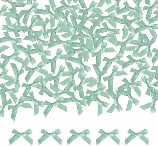 Meseey 100 Pcs 1.5 Inches Premade Craft Bows Self Adhesive Sage Green Satin Ribbon Bows for Treat Bags Gift Wrapping Basket Wedding Baby Shower Brithday Party(Sage Green)