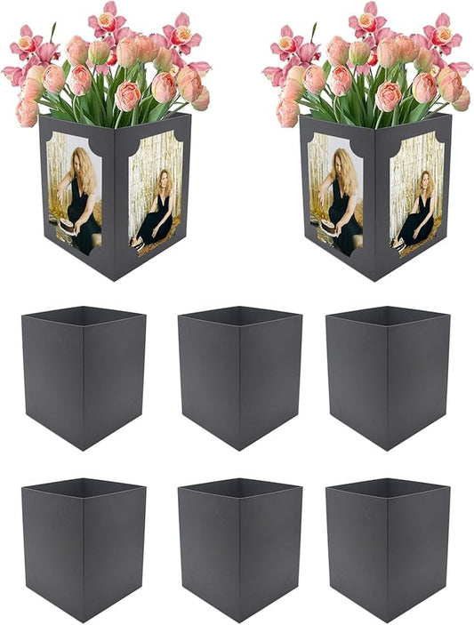 8pcs Photo Centerpiece for Table 6 Inch Photo Frame Box Centerpiece for Birthday Retirement Graduation Party Decoration, Black