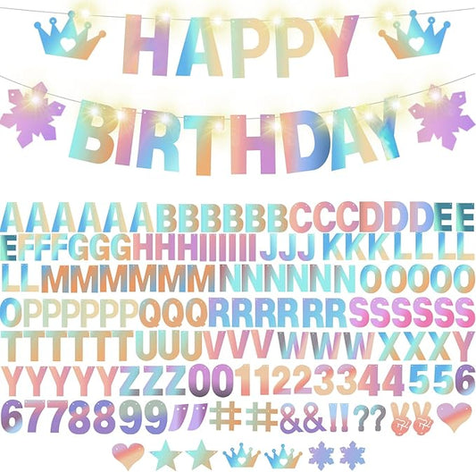 167Pcs DIY Glitter Customizable Banner Kit Custom Banner Happy Birthday DIY Letter Banners Happy New Year Personalized Banners Christmas Baby Shower Birthday Party Decorations Supplies(Shiny Holografic)