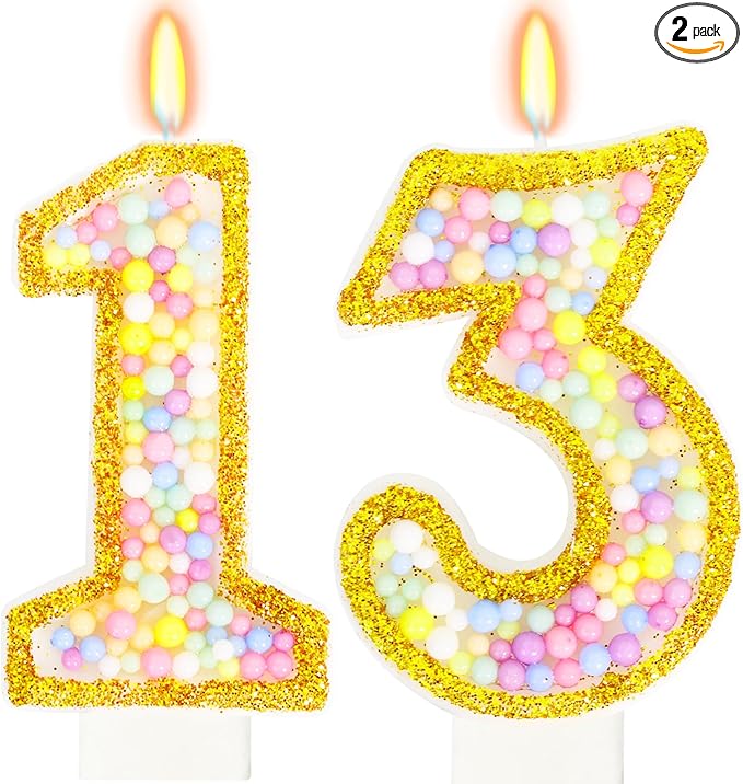 13th Birthday Candle for Cake, Colorful Macaron Numeral Candles for Boys/Girls, Birthday Party Cake Decorations, Golden Cake Topper for Birthday Party Supplies (Number 13)