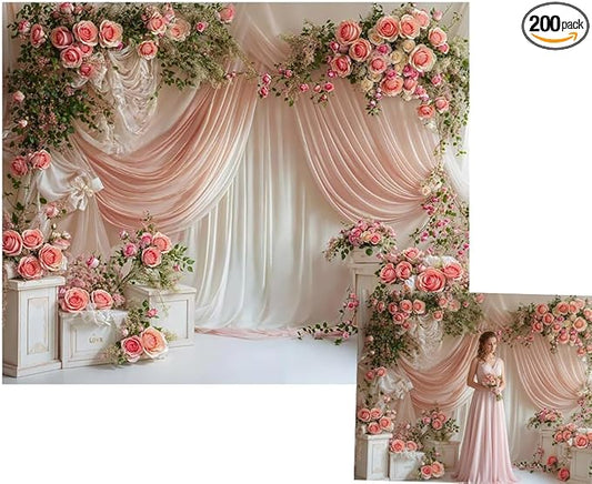 Kate 10x8ft Spring Flowers Backdrops for Photography White and Pink Curtain Background Bridal Baby Shower Valentine Day Studio Backdrop